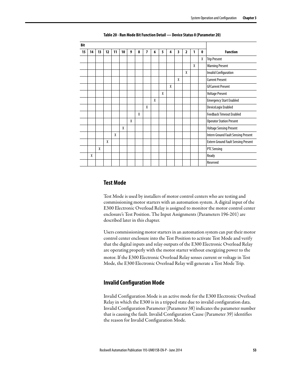 Test mode, Invalid configuration mode, Test mode invalid configuration mode | Rockwell Automation 592- E300 Overload Relay User Manual User Manual | Page 53 / 424