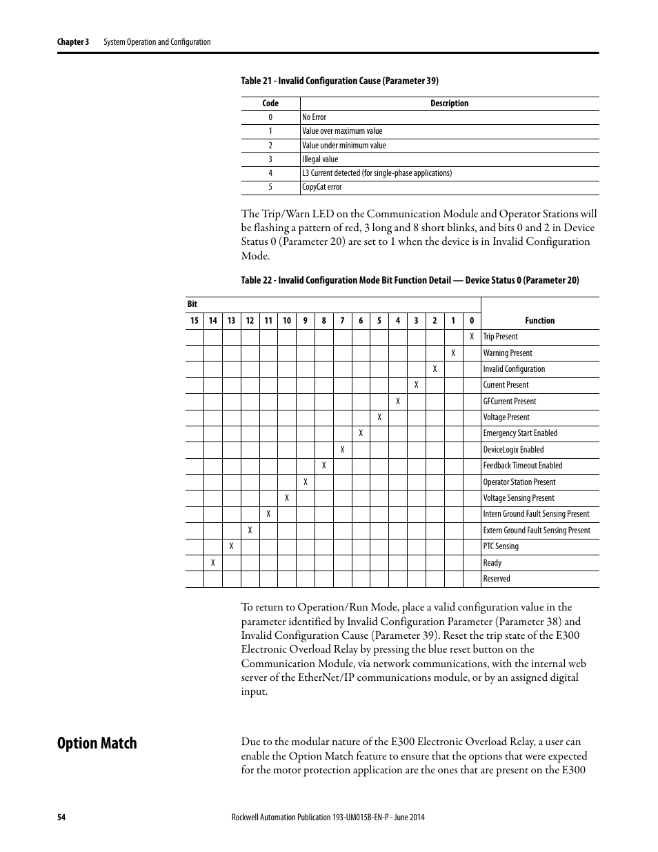 Option match | Rockwell Automation 592- E300 Overload Relay User Manual User Manual | Page 54 / 424