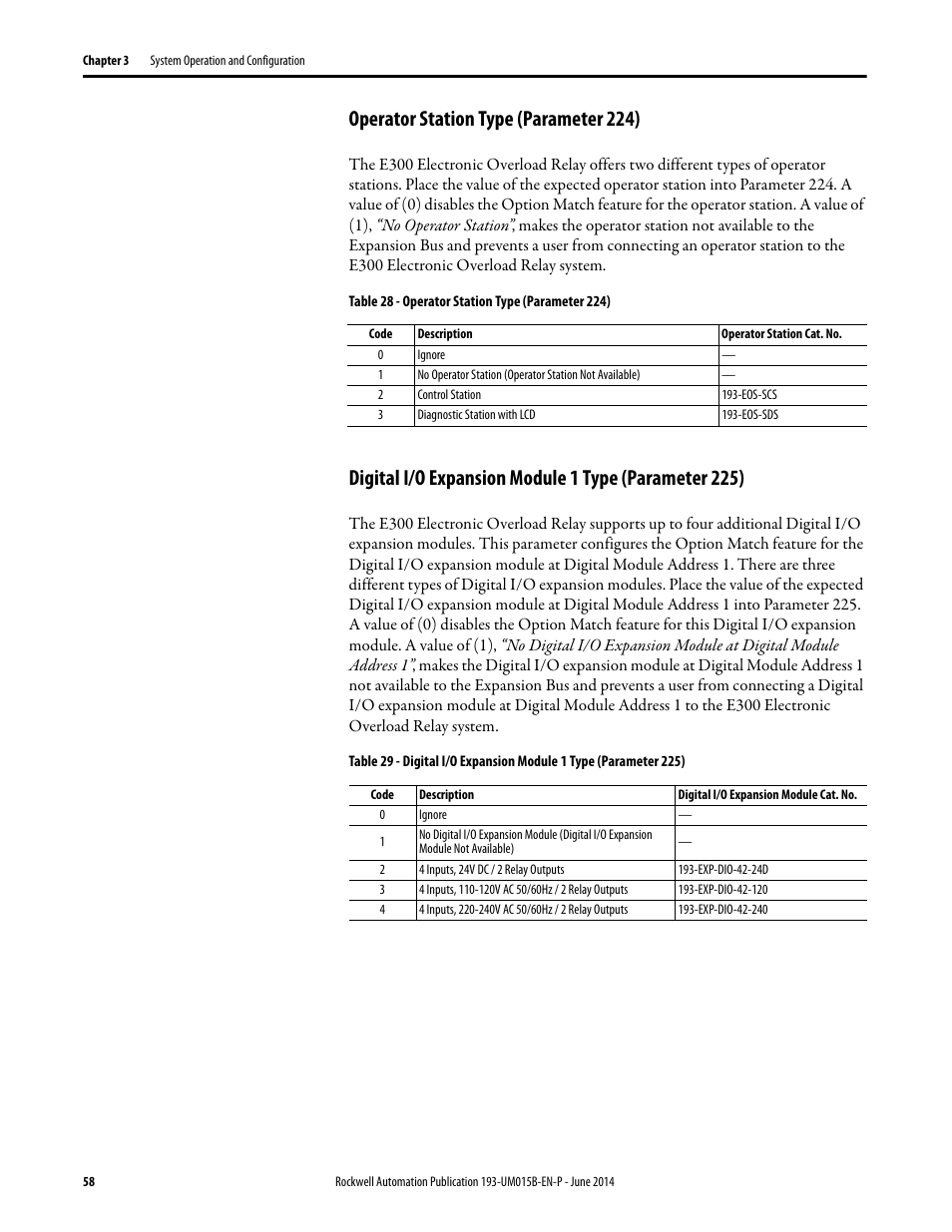 Operator station type (parameter 224) | Rockwell Automation 592- E300 Overload Relay User Manual User Manual | Page 58 / 424