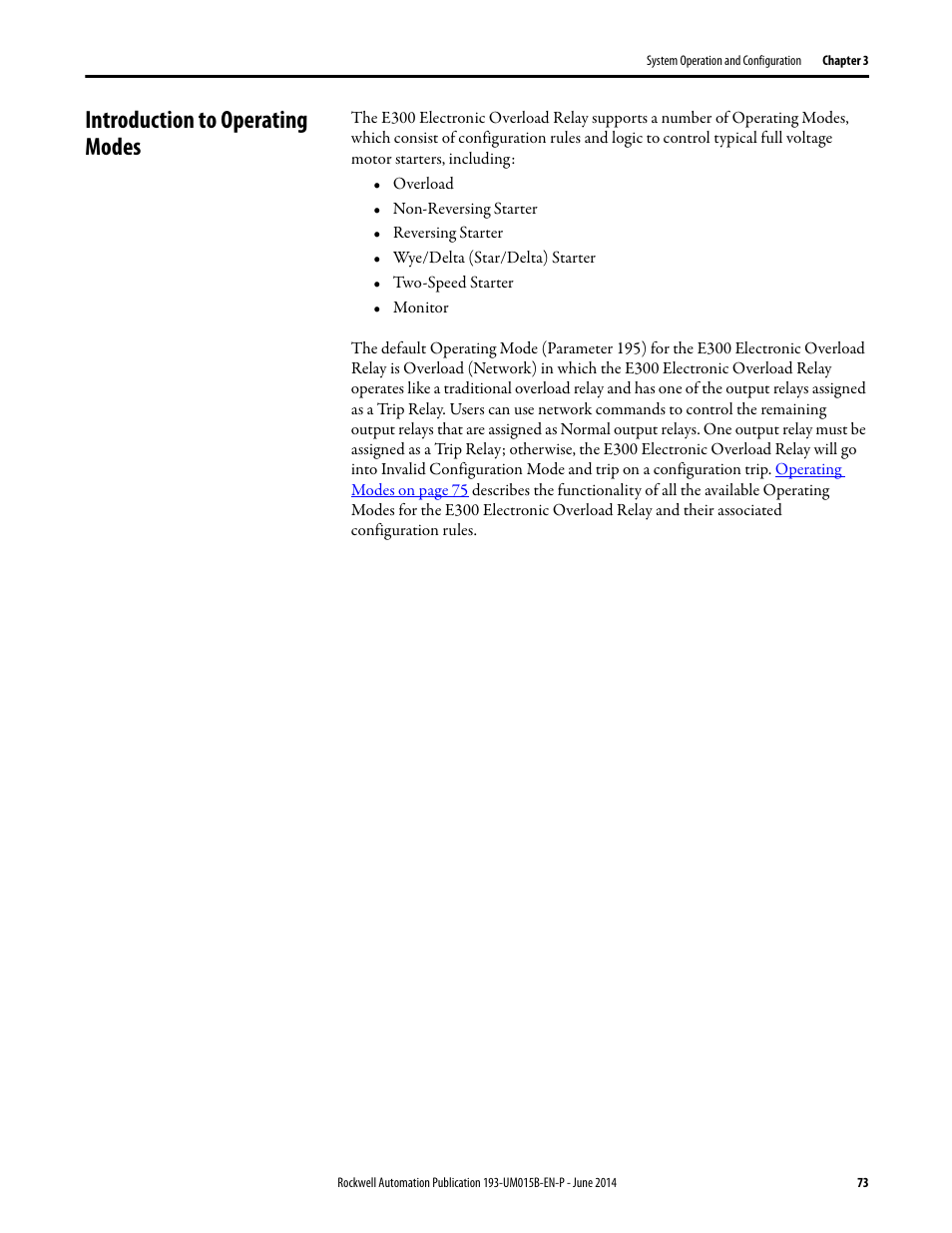 Introduction to operating modes | Rockwell Automation 592- E300 Overload Relay User Manual User Manual | Page 73 / 424