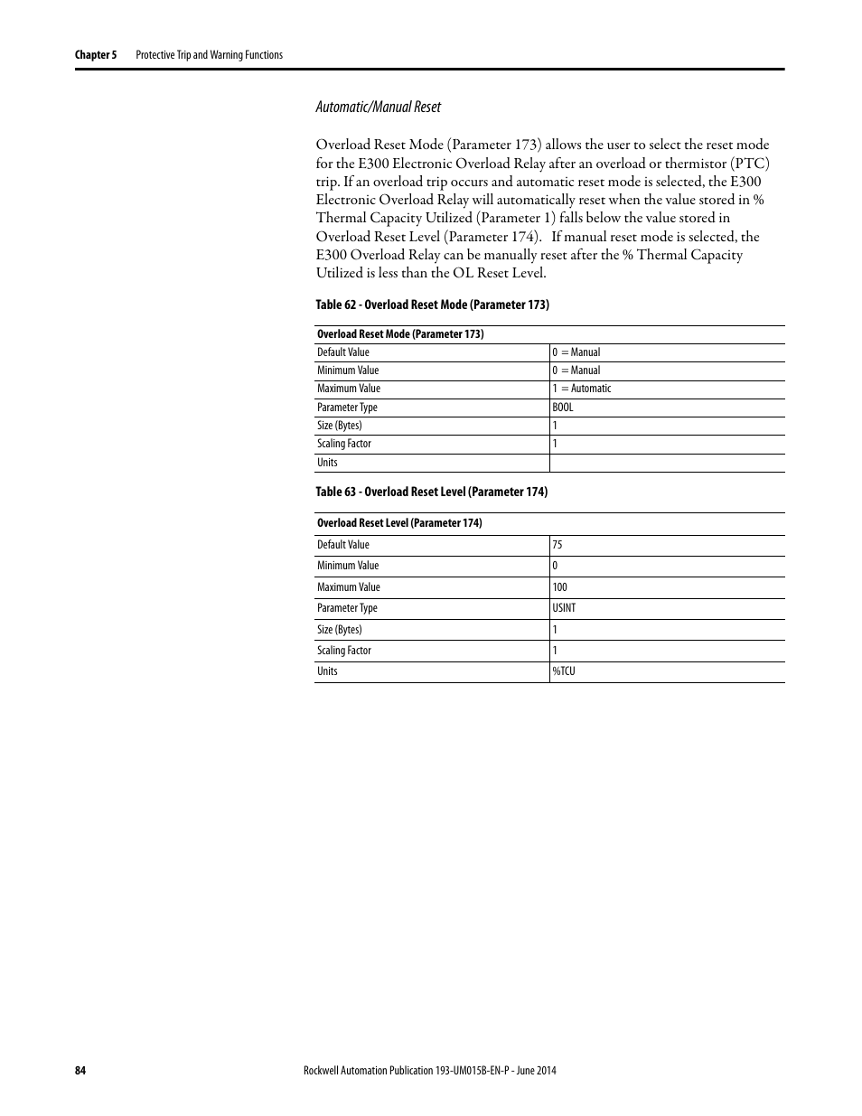 Automatic/manual reset | Rockwell Automation 592- E300 Overload Relay User Manual User Manual | Page 84 / 424
