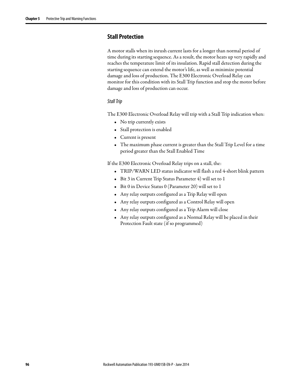 Stall protection | Rockwell Automation 592- E300 Overload Relay User Manual User Manual | Page 96 / 424