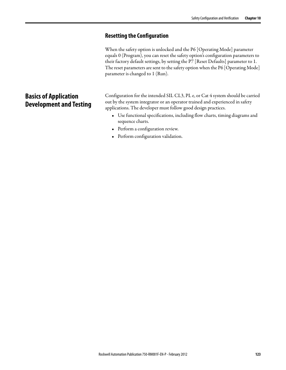 Resetting the configuration, Basics of application development and testing | Rockwell Automation 21G PowerFlex 750-Series AC Drives Reference Manual User Manual | Page 123 / 184