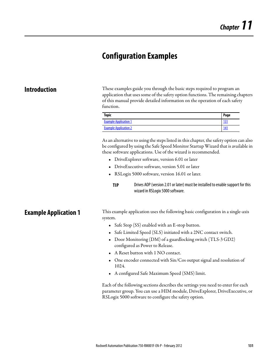 Configuration examples, Introduction, Example application 1 | Chapter 11, Introduction example application 1, Chapter | Rockwell Automation 21G PowerFlex 750-Series AC Drives Reference Manual User Manual | Page 131 / 184