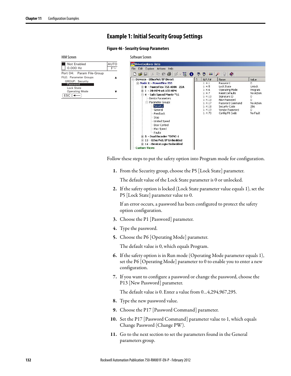 Example 1: initial security group settings | Rockwell Automation 21G PowerFlex 750-Series AC Drives Reference Manual User Manual | Page 132 / 184