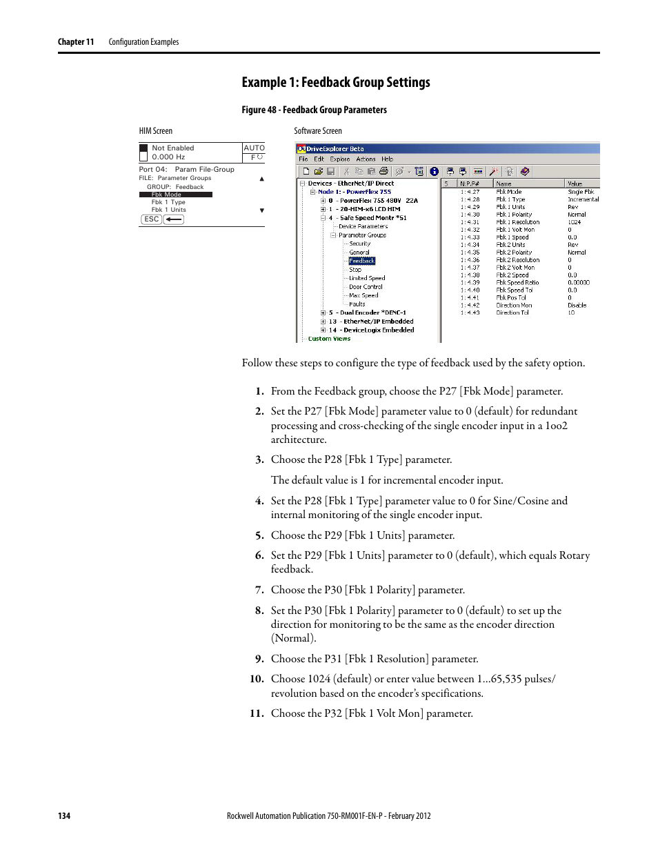 Example 1: feedback group settings | Rockwell Automation 21G PowerFlex 750-Series AC Drives Reference Manual User Manual | Page 134 / 184