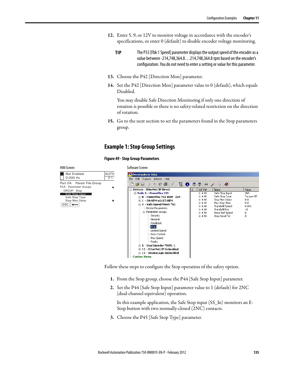 Example 1: stop group settings | Rockwell Automation 21G PowerFlex 750-Series AC Drives Reference Manual User Manual | Page 135 / 184