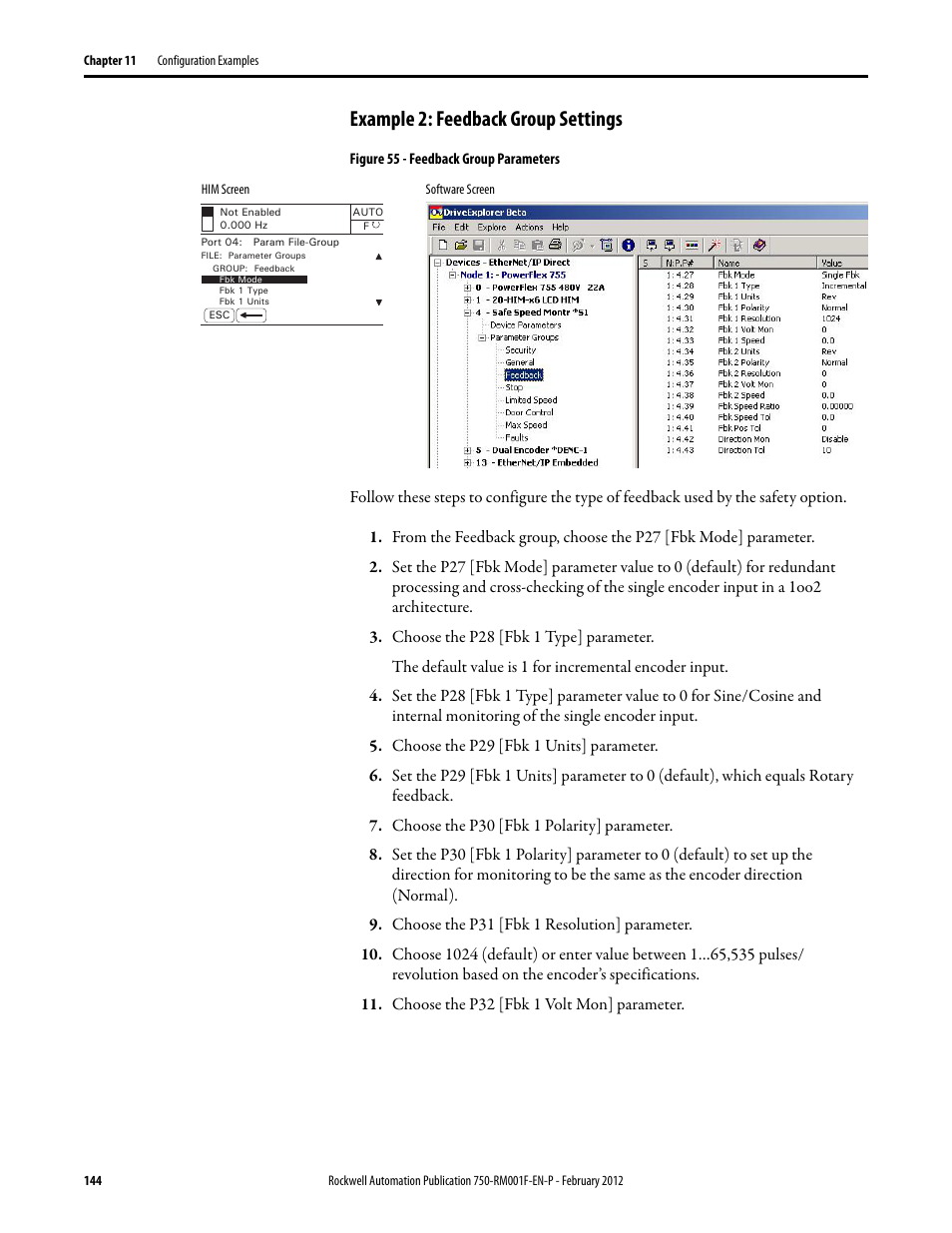 Example 2: feedback group settings | Rockwell Automation 21G PowerFlex 750-Series AC Drives Reference Manual User Manual | Page 144 / 184