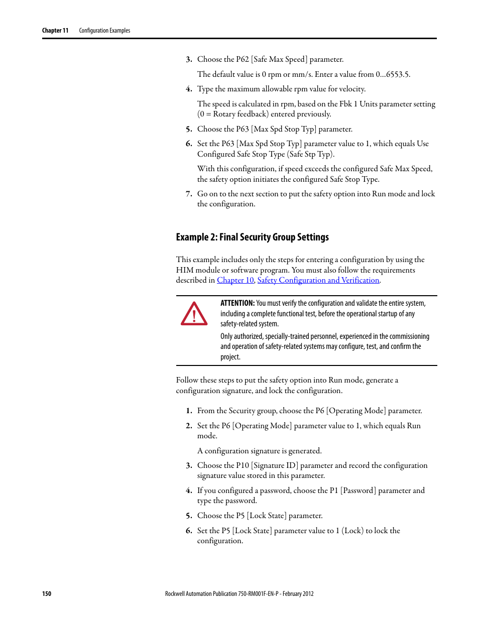 Example 2: final security group settings | Rockwell Automation 21G PowerFlex 750-Series AC Drives Reference Manual User Manual | Page 150 / 184