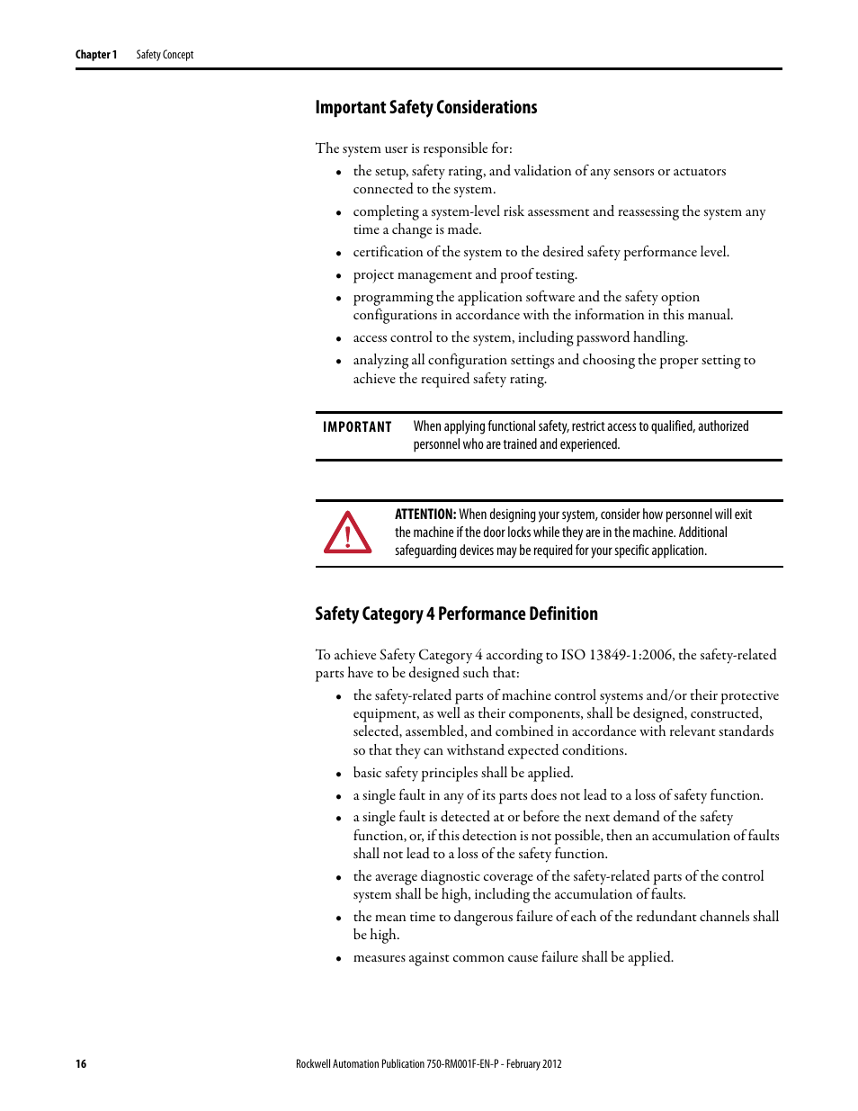 Important safety considerations, Safety category 4 performance definition | Rockwell Automation 21G PowerFlex 750-Series AC Drives Reference Manual User Manual | Page 16 / 184