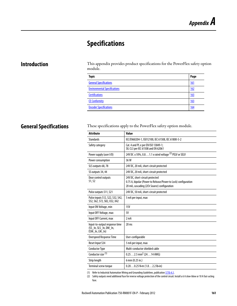 Specifications, Introduction, General specifications | Appendix a, Introduction general specifications, Appendix | Rockwell Automation 21G PowerFlex 750-Series AC Drives Reference Manual User Manual | Page 161 / 184