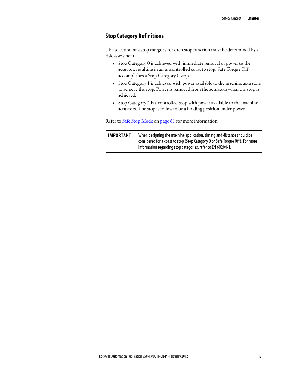 Stop category definitions | Rockwell Automation 21G PowerFlex 750-Series AC Drives Reference Manual User Manual | Page 17 / 184