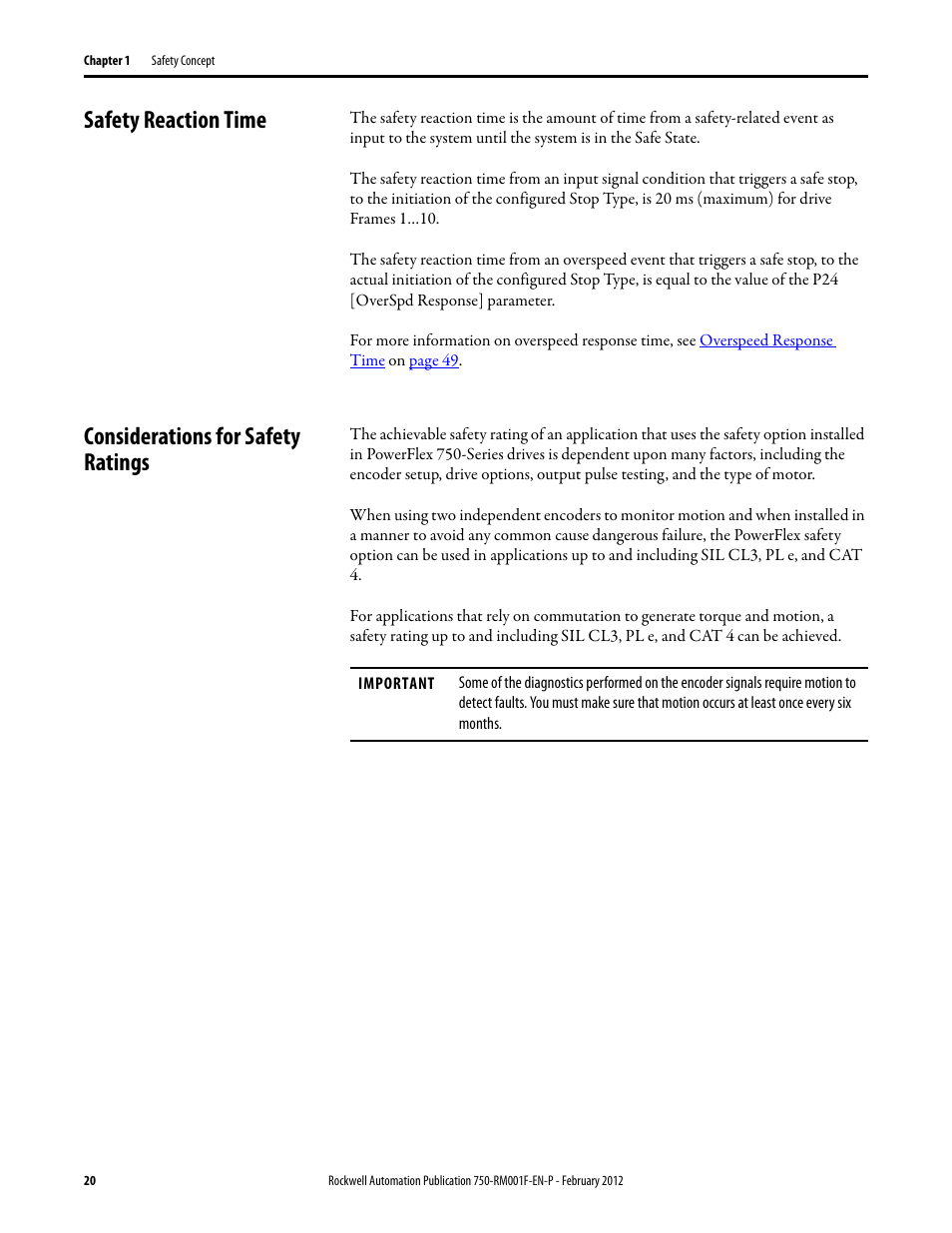 Safety reaction time, Considerations for safety ratings | Rockwell Automation 21G PowerFlex 750-Series AC Drives Reference Manual User Manual | Page 20 / 184