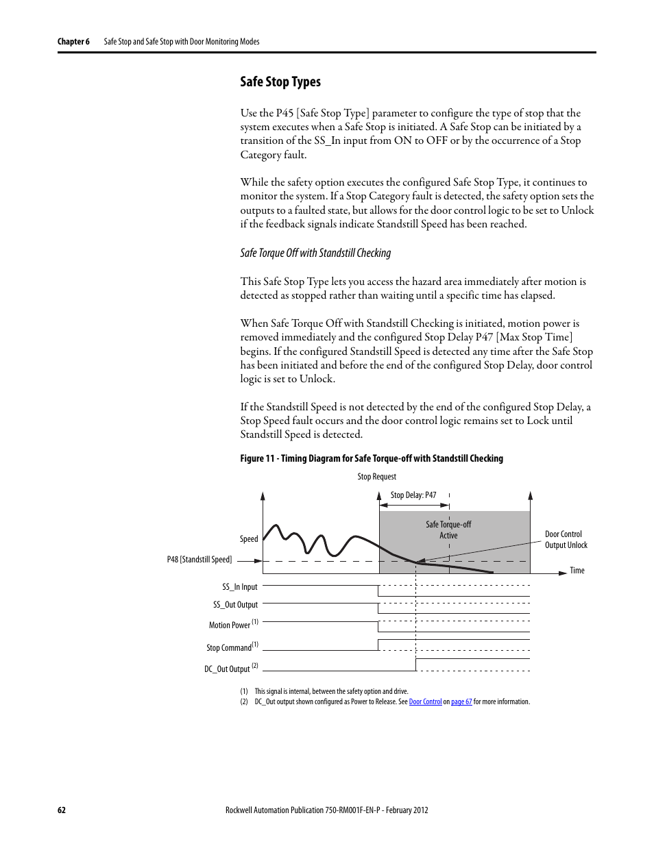 Safe stop types, Safe torque off with standstill checking | Rockwell Automation 21G PowerFlex 750-Series AC Drives Reference Manual User Manual | Page 62 / 184