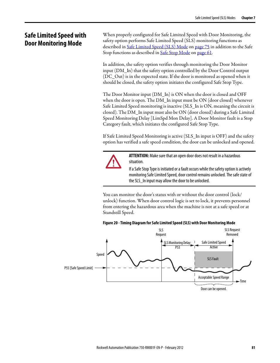 Safe limited speed with door monitoring mode | Rockwell Automation 21G PowerFlex 750-Series AC Drives Reference Manual User Manual | Page 81 / 184