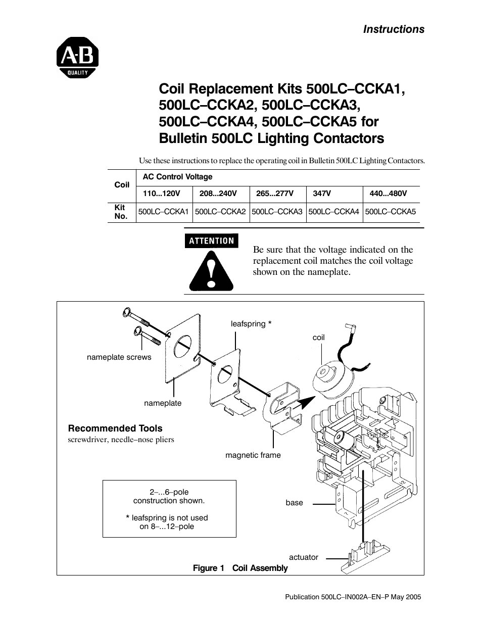 Rockwell Automation 500LG Coil Replacement Kits User Manual | 4 pages