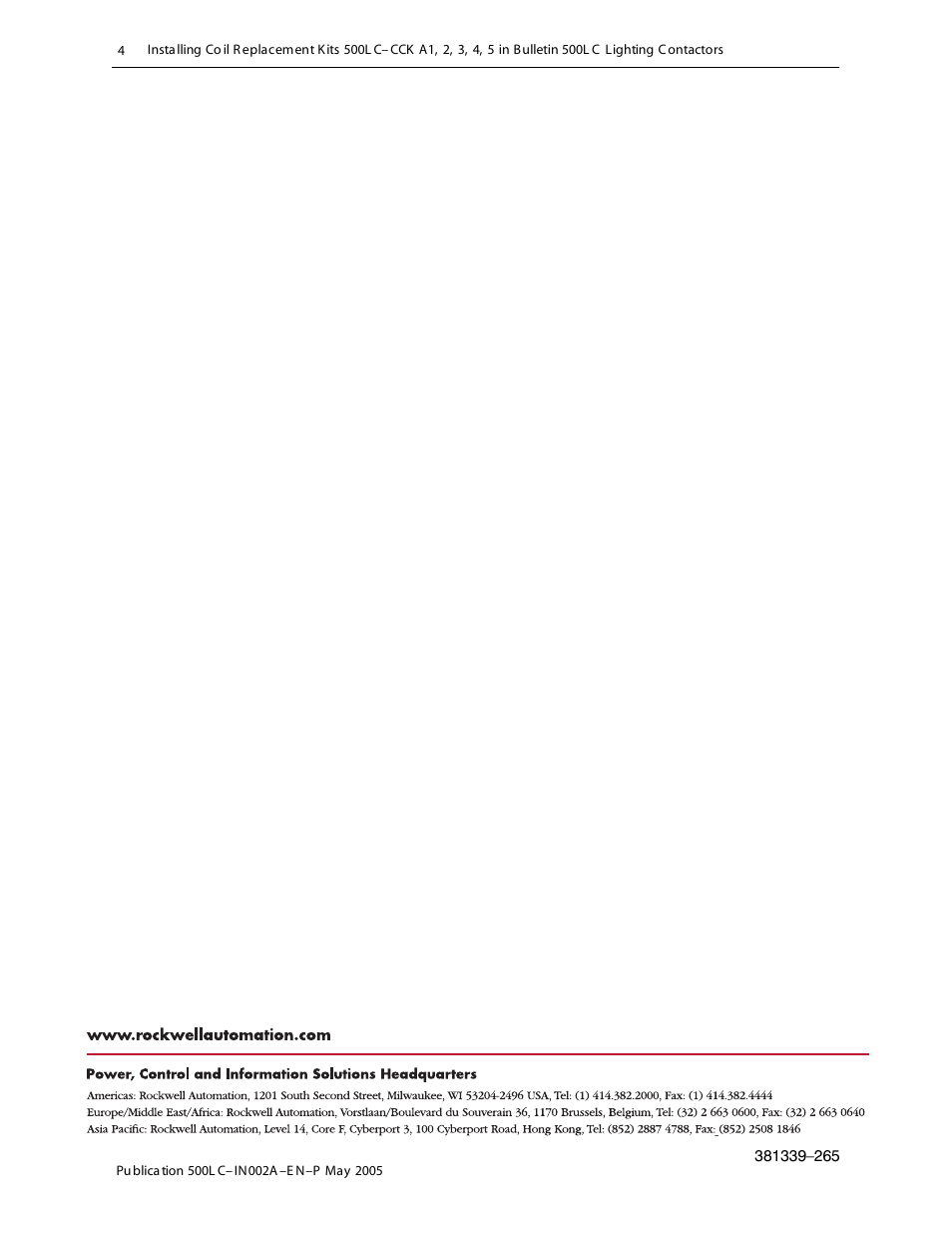 Rockwell Automation 500LG Coil Replacement Kits User Manual | Page 4 / 4