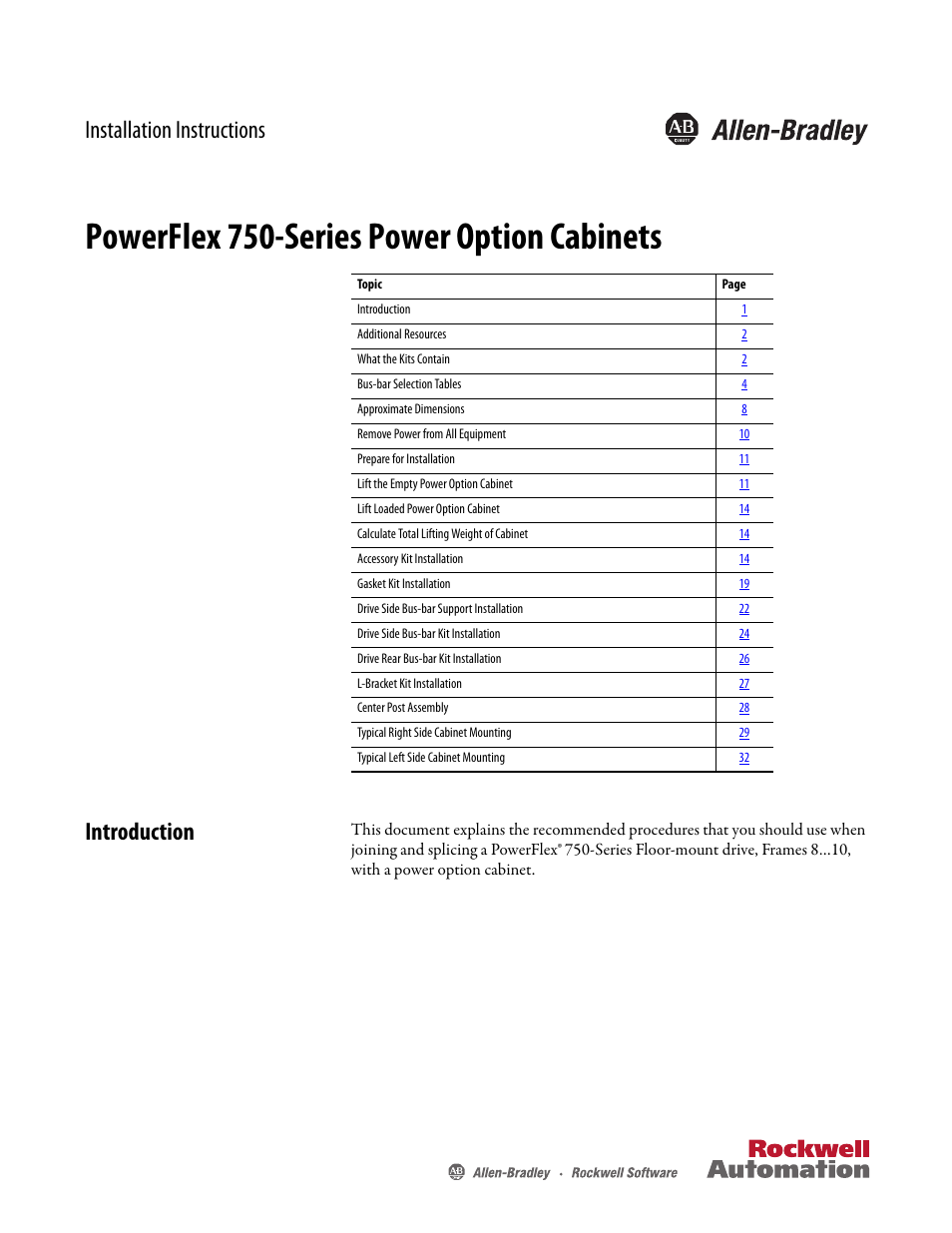 Rockwell Automation 20G PowerFlex 750-Series Power Option Cabinets User Manual | 36 pages