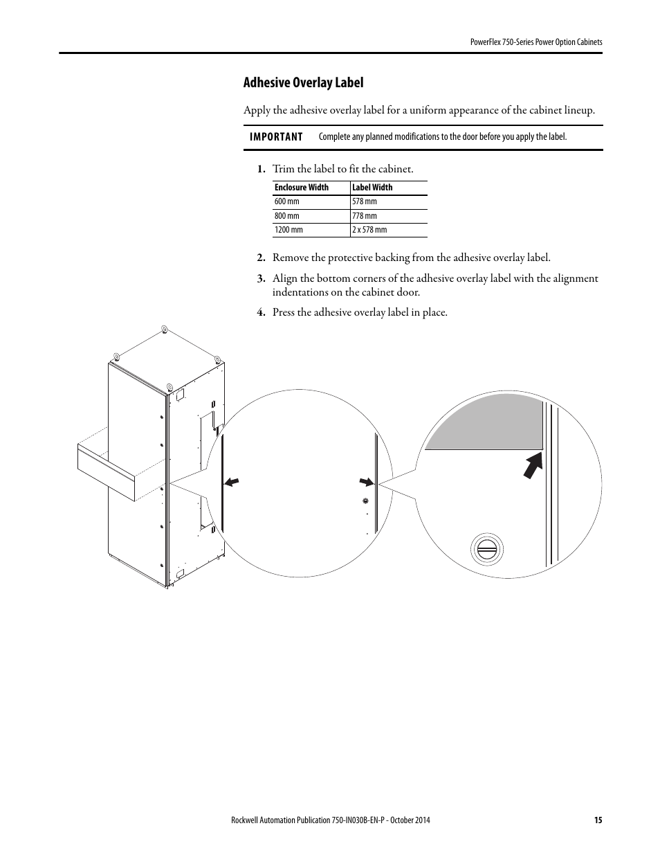 Adhesive overlay label | Rockwell Automation 20G PowerFlex 750-Series Power Option Cabinets User Manual | Page 15 / 36