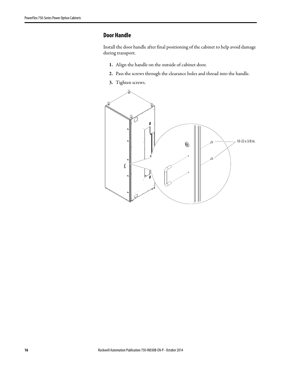 Door handle | Rockwell Automation 20G PowerFlex 750-Series Power Option Cabinets User Manual | Page 16 / 36