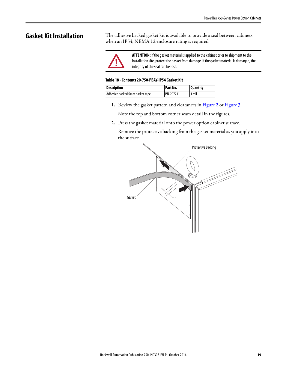 Gasket kit installation | Rockwell Automation 20G PowerFlex 750-Series Power Option Cabinets User Manual | Page 19 / 36