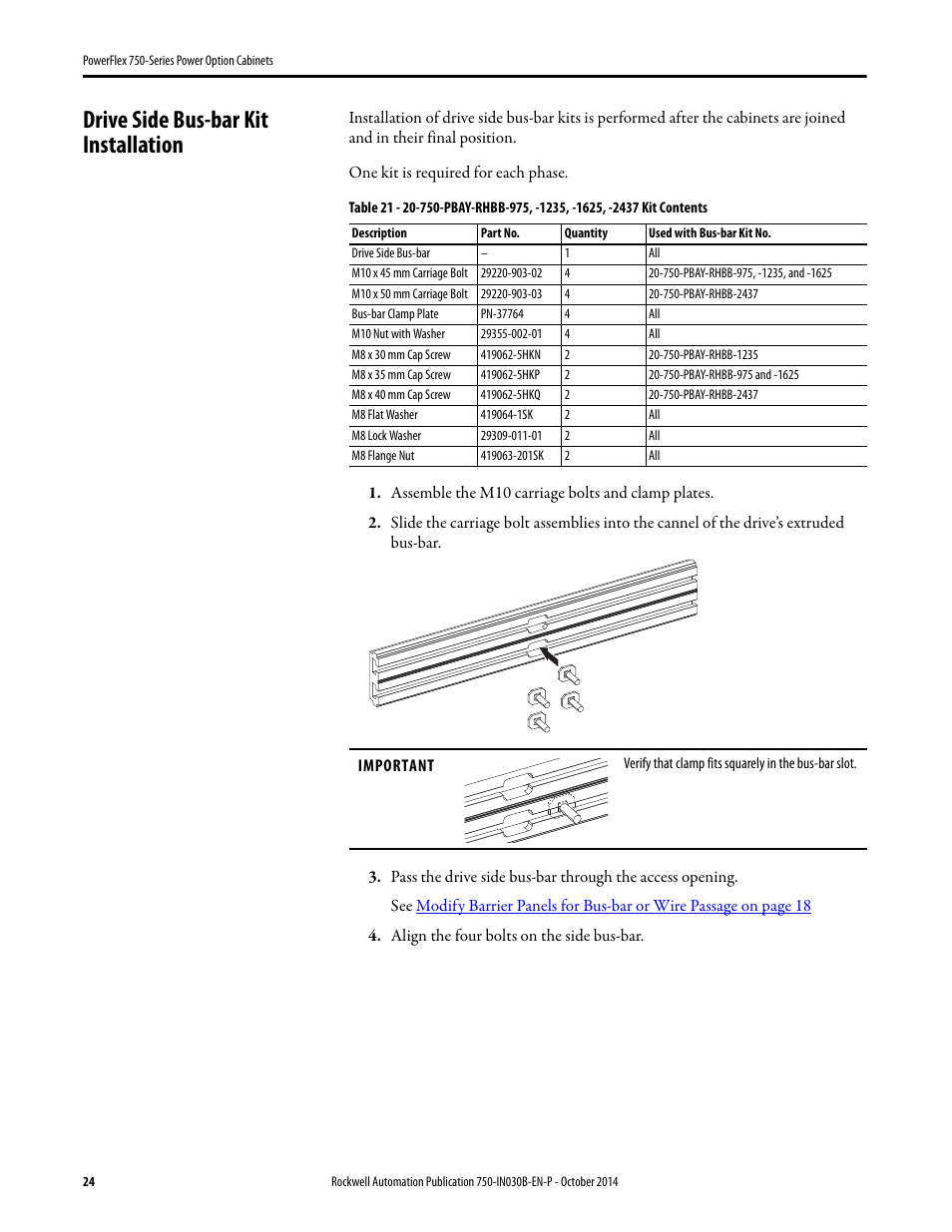 Drive side bus-bar kit installation | Rockwell Automation 20G PowerFlex 750-Series Power Option Cabinets User Manual | Page 24 / 36