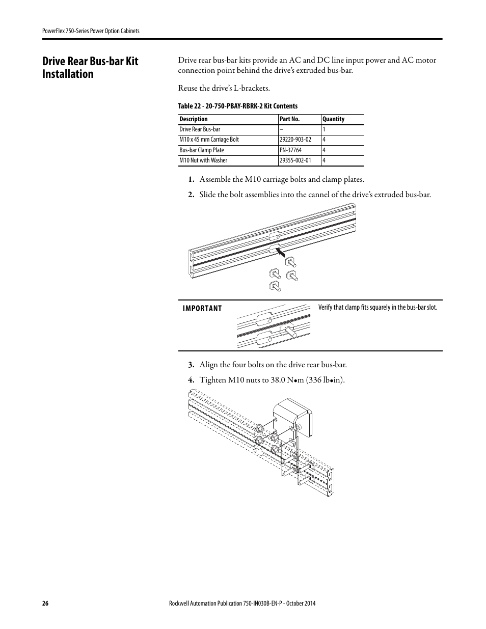 Drive rear bus-bar kit installation | Rockwell Automation 20G PowerFlex 750-Series Power Option Cabinets User Manual | Page 26 / 36