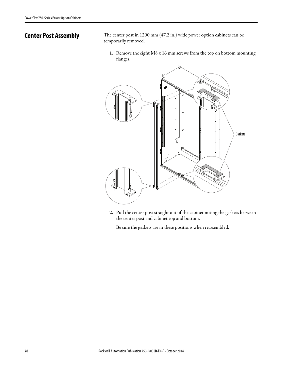 Center post assembly | Rockwell Automation 20G PowerFlex 750-Series Power Option Cabinets User Manual | Page 28 / 36
