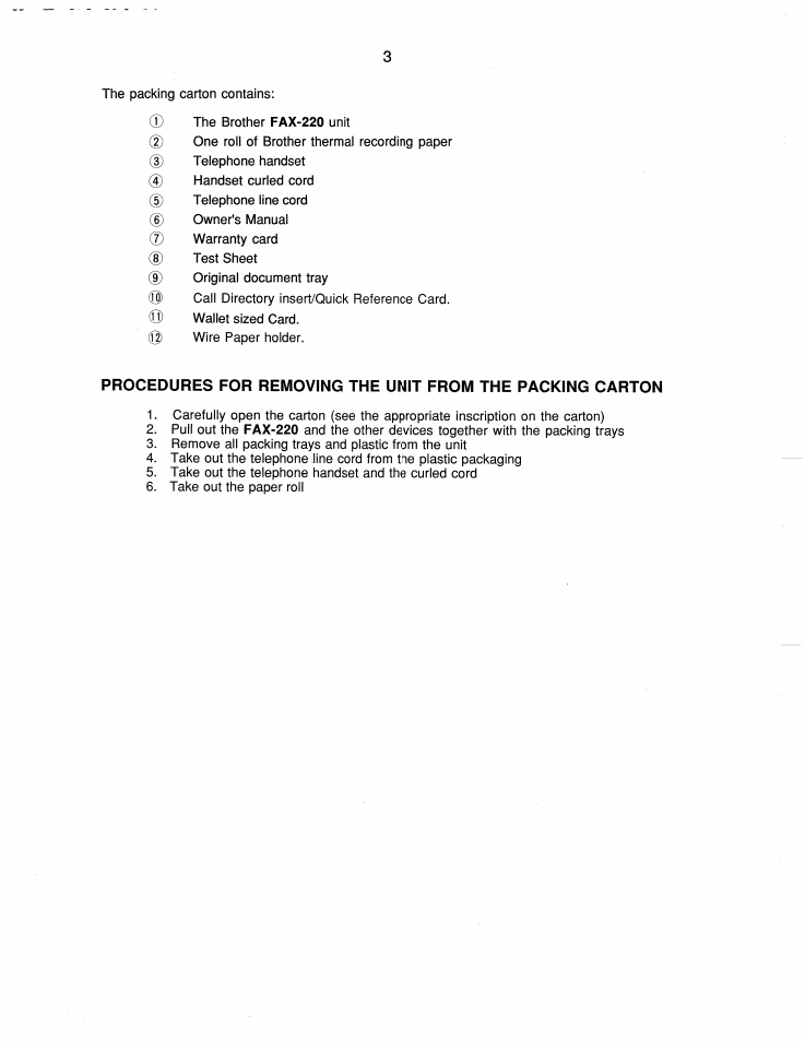 Installing the unit | Brother FAX-220 User Manual | Page 13 / 76