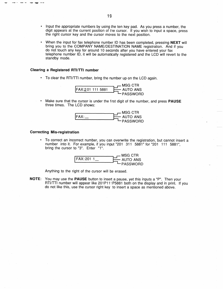 Clearing a registered rti/tti number, Correcting mis-registration | Brother FAX-220 User Manual | Page 29 / 76