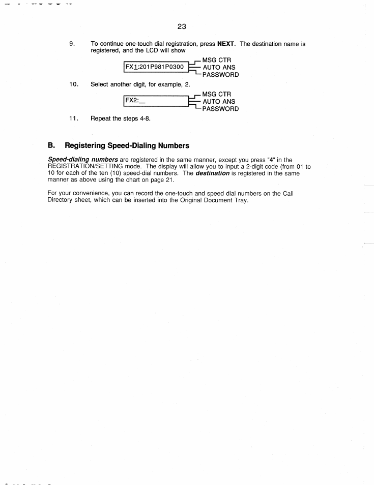 B. registering speed-diaiing numbers | Brother FAX-220 User Manual | Page 33 / 76
