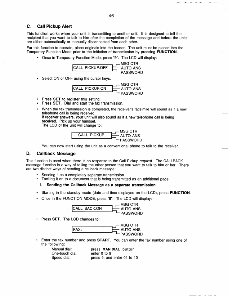 C. call pickup alert, D. callback message | Brother FAX-220 User Manual | Page 56 / 76