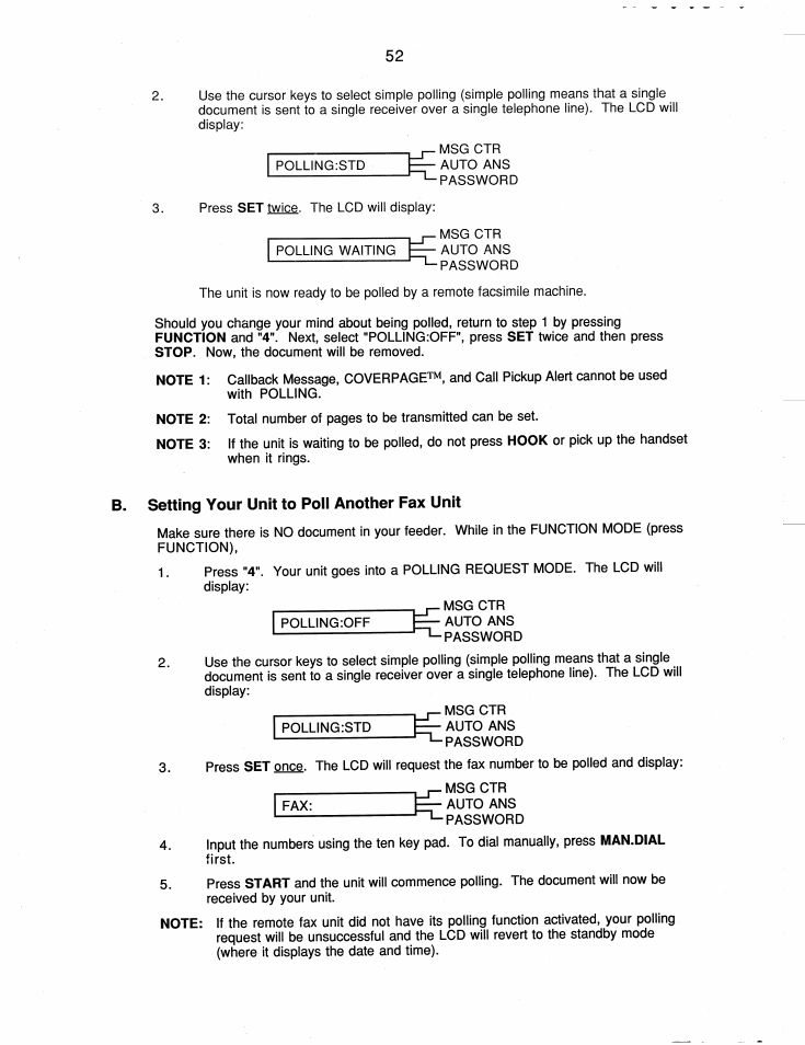 B. setting your unit to poii another fax unit | Brother FAX-220 User Manual | Page 62 / 76