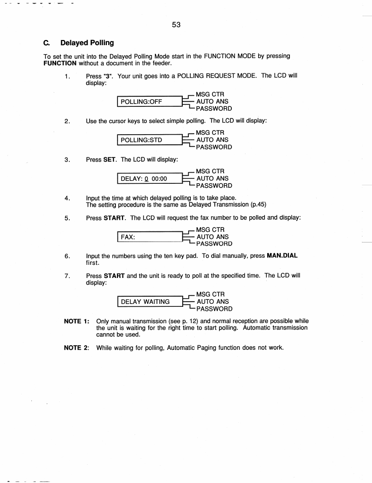 C. delayed polling | Brother FAX-220 User Manual | Page 63 / 76