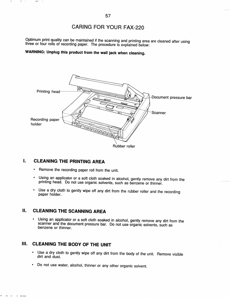 Caring for your fax-220 | Brother FAX-220 User Manual | Page 67 / 76