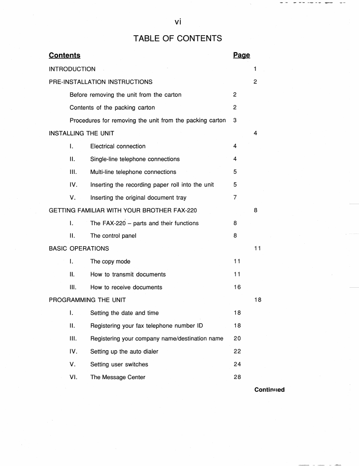 Brother FAX-220 User Manual | Page 8 / 76