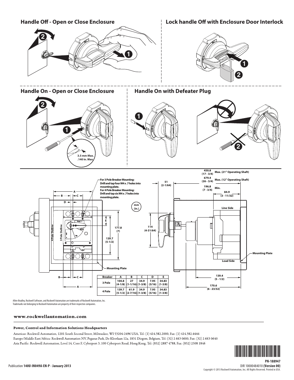 Rockwell Automation 140U-xxx J-Frame C.B. for Variable Depth Rotary Handle Mech. User Manual | Page 4 / 4