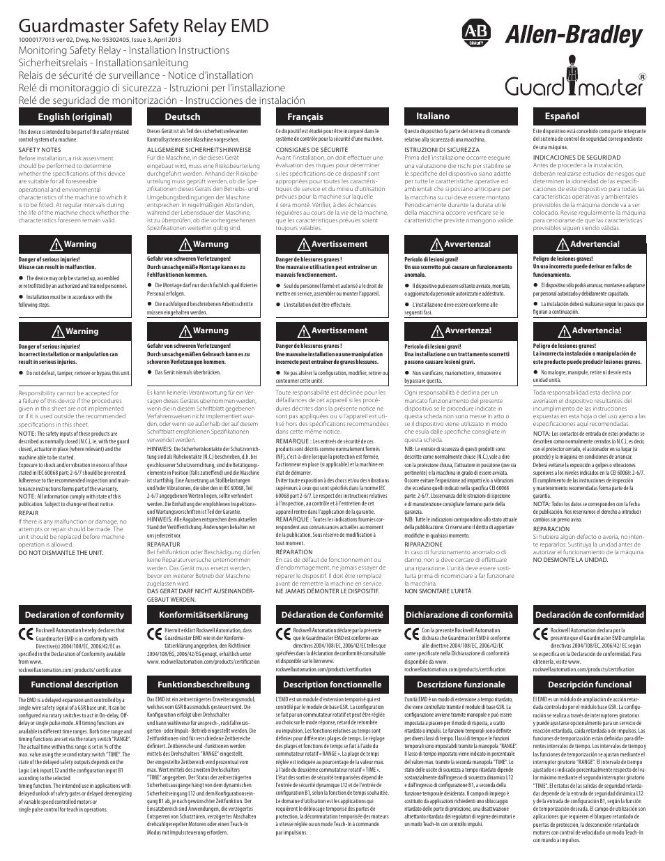 Rockwell Automation 440R Guardmaster Safety Relay EMD User Manual | 4 pages