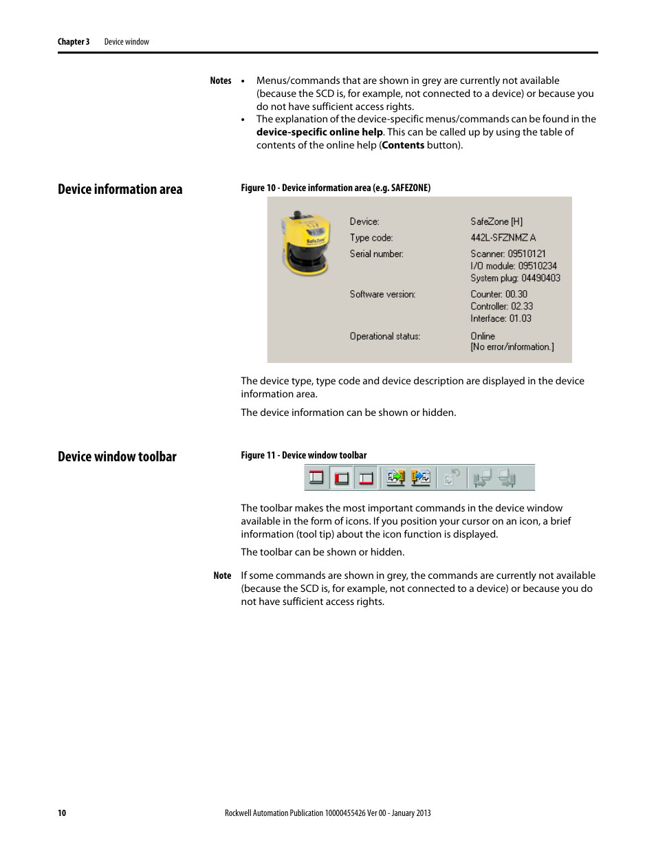 Device information area, Device window toolbar | Rockwell Automation 442L Safety Configuration & Diagnosis (SCD) User Manual User Manual | Page 12 / 40