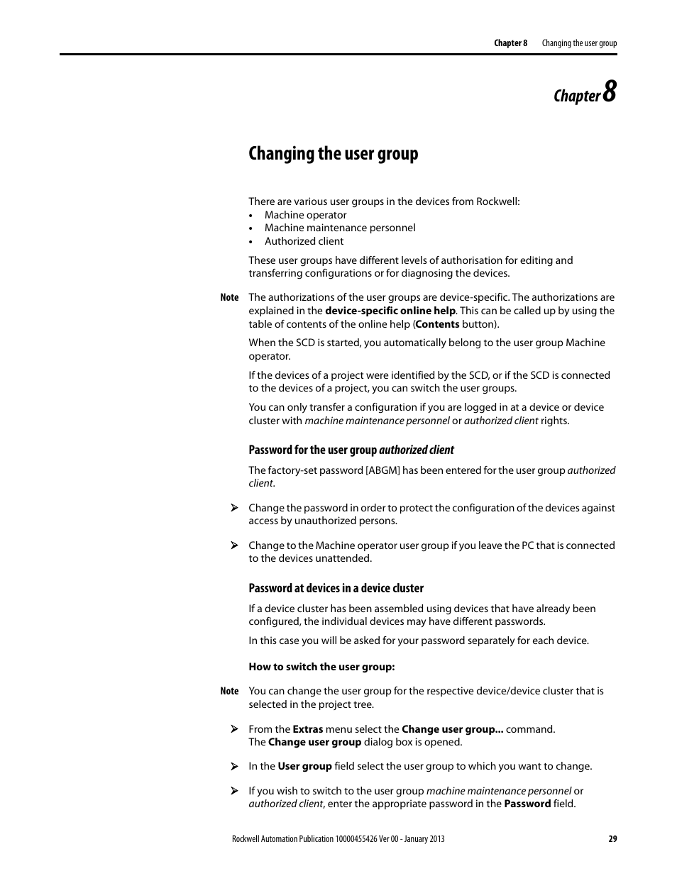 Changing the user group, Chapter | Rockwell Automation 442L Safety Configuration & Diagnosis (SCD) User Manual User Manual | Page 31 / 40