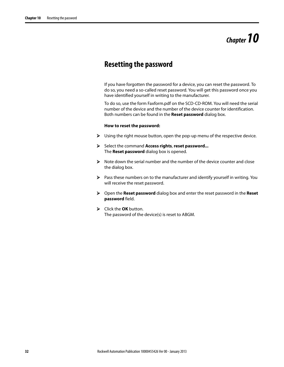 Resetting the password, Chapter | Rockwell Automation 442L Safety Configuration & Diagnosis (SCD) User Manual User Manual | Page 34 / 40