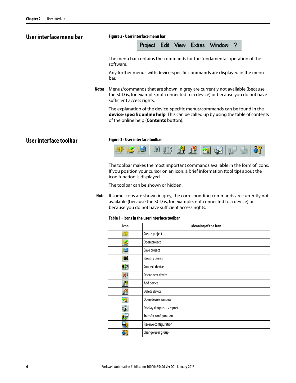 User interface menu bar, User interface toolbar | Rockwell Automation 442L Safety Configuration & Diagnosis (SCD) User Manual User Manual | Page 6 / 40