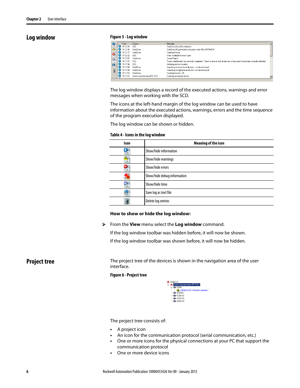 Log window, Project tree | Rockwell Automation 442L Safety Configuration & Diagnosis (SCD) User Manual User Manual | Page 8 / 40