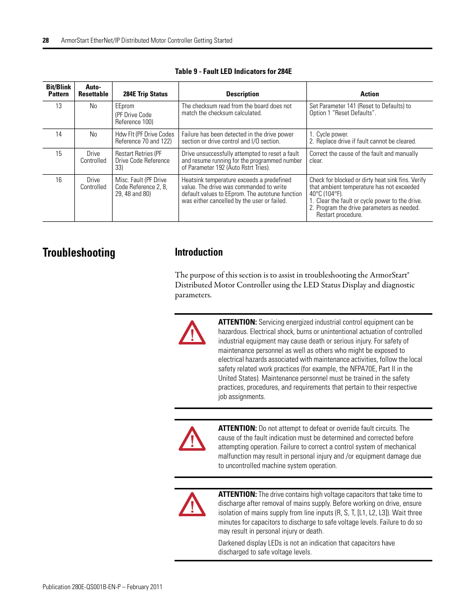 Troubleshooting, Introduction | Rockwell Automation 281E ArmorStart EtherNet/IP - Getting Started User Manual | Page 28 / 44