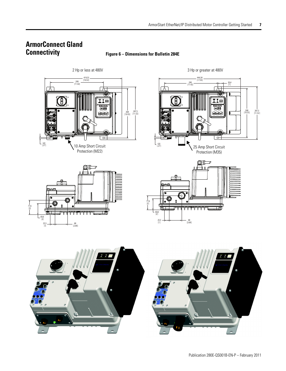 Armorconnect gland connectivity, Figure 6 – dimensions for bulletin 284e | Rockwell Automation 281E ArmorStart EtherNet/IP - Getting Started User Manual | Page 7 / 44