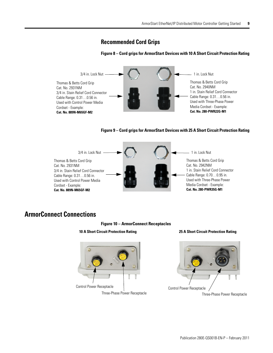 Recommended cord grips, Armorconnect connections | Rockwell Automation 281E ArmorStart EtherNet/IP - Getting Started User Manual | Page 9 / 44