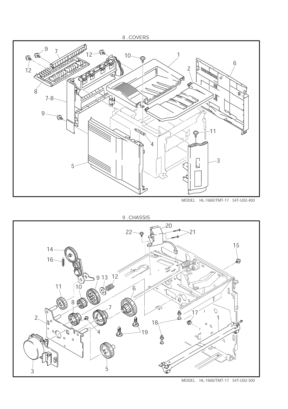 Illustration, Covers, Pr2001050 | Ref.no, Code, Q'ty, Description, Remark, Uh2065001, 1 upper cover assy, gray1227 | Brother HL 1660 User Manual | Page 13 / 25