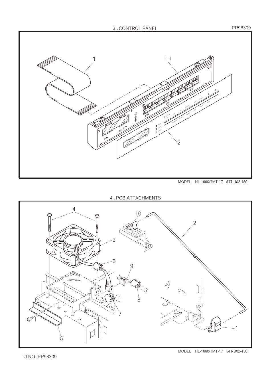 Illustration, Control panel, Pr98309 | Ref.no, Code, Q'ty, Description, Symbol, Remark, Uk3024001 | Brother HL 1660 User Manual | Page 7 / 25