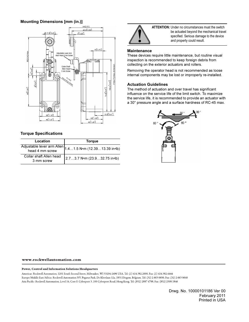 Rockwell Automation 440P-WM2A Metal Adjustable Lever Installation/Operating Instructions User Manual | Page 2 / 2