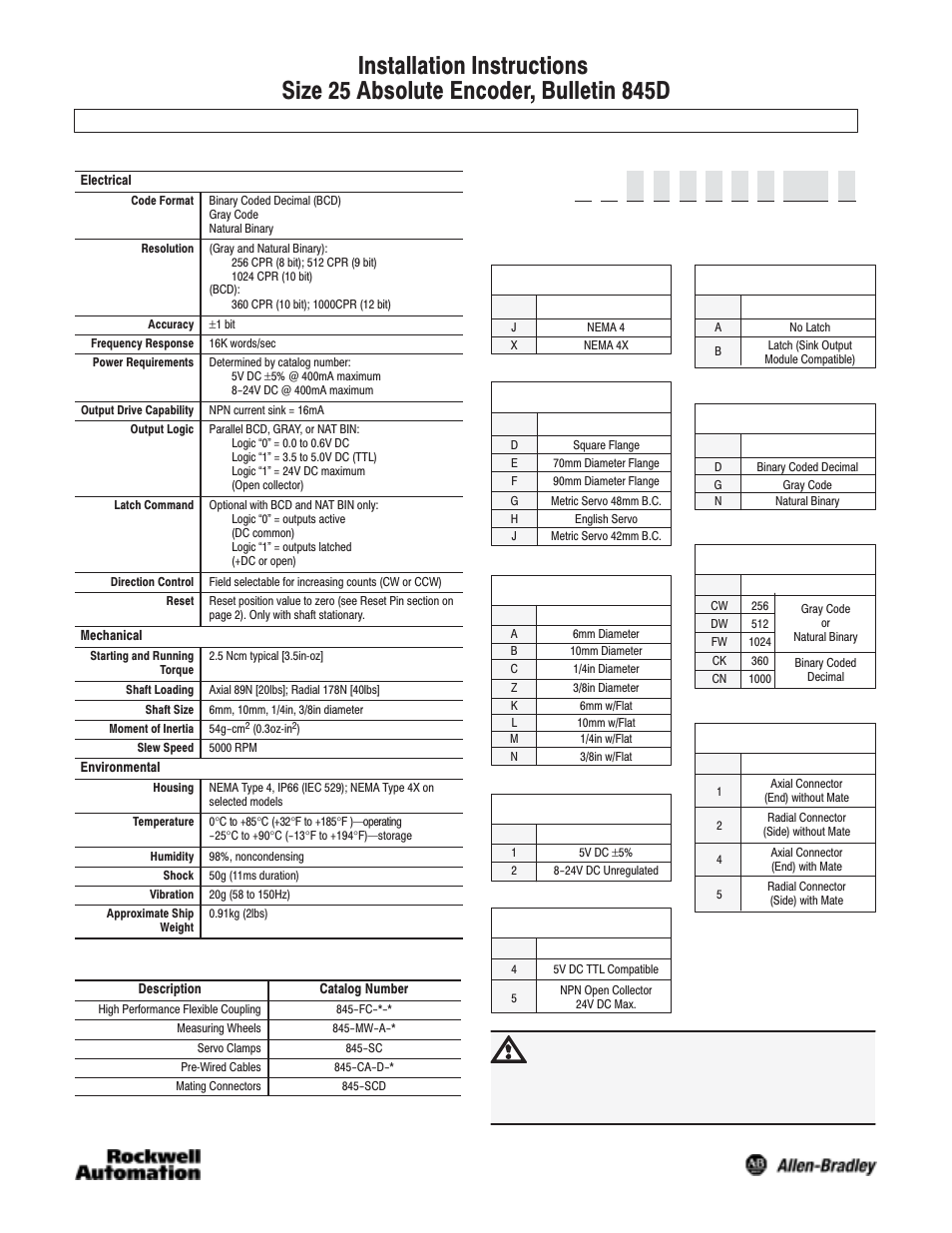 Rockwell Automation 845D Absolute Encoder, Size 25 User Manual | 4 pages